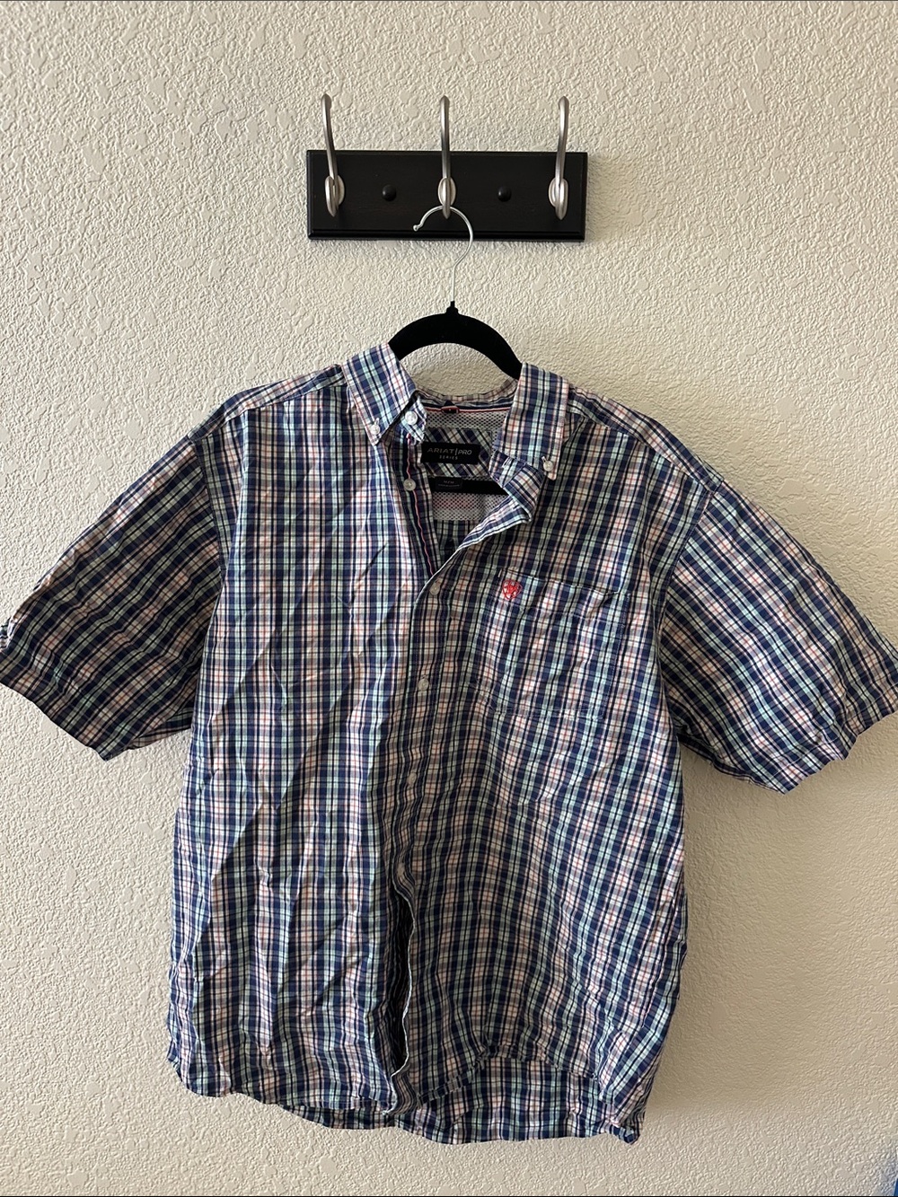 Ariat Short Sleeve Plaid Button-Down Shirt - Blue/White/Red